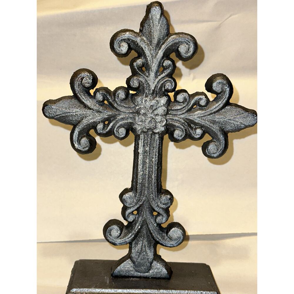Cast Iron Hand Painted Gothic Cross Fireplace Mantle Christmas Stocking Hanger - Picture 2 of 10